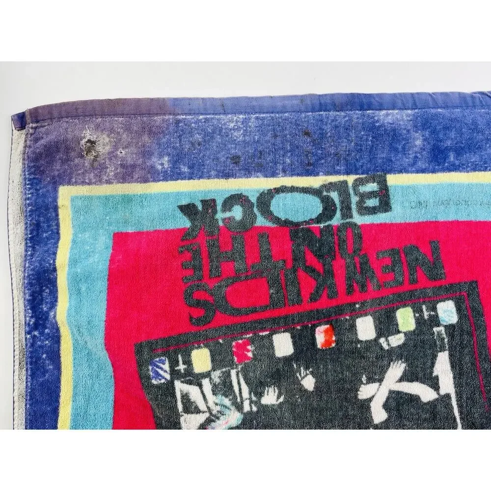 Vintage New Kids On The Block Beach Towel Retro 1990 Purple 46”X24” Magenta Teal